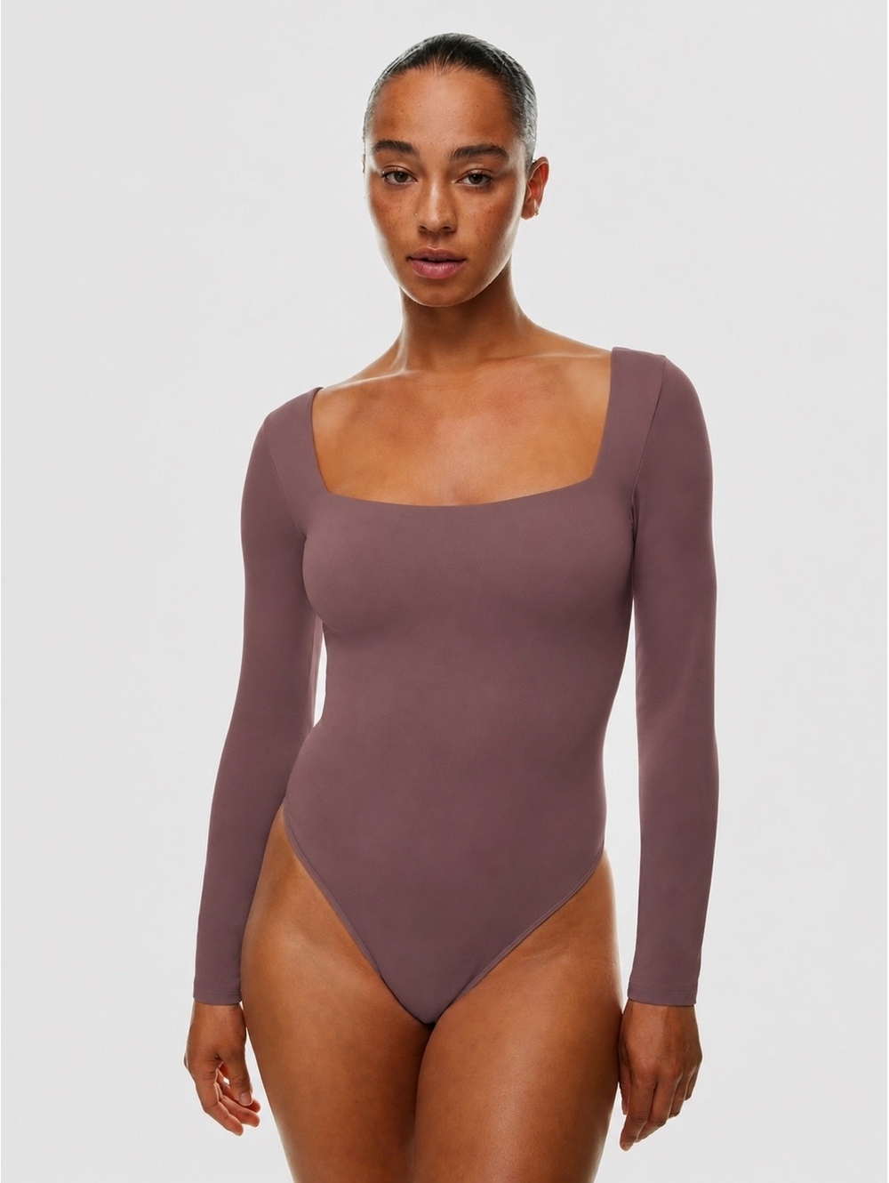Aritzia Babaton Contour Squareneck Long Sleeve Bodysuit Brown XL 73936